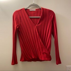 Project Social T Red Ribbed Long Sleeve